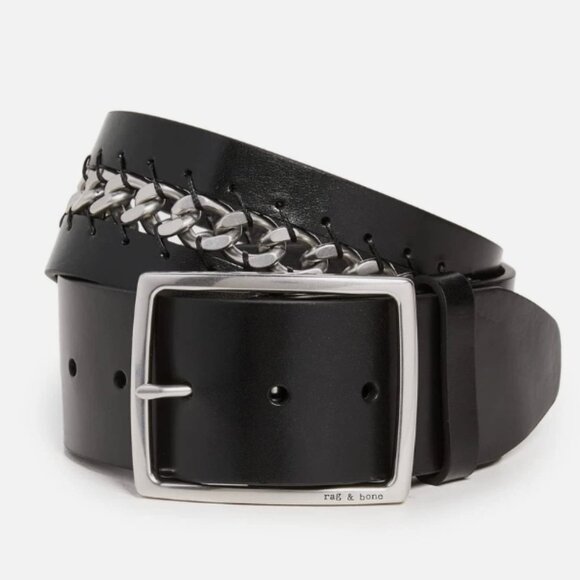 Rag & Bone Jumbo Boyfriend Chain Belt Black Leather M NWT